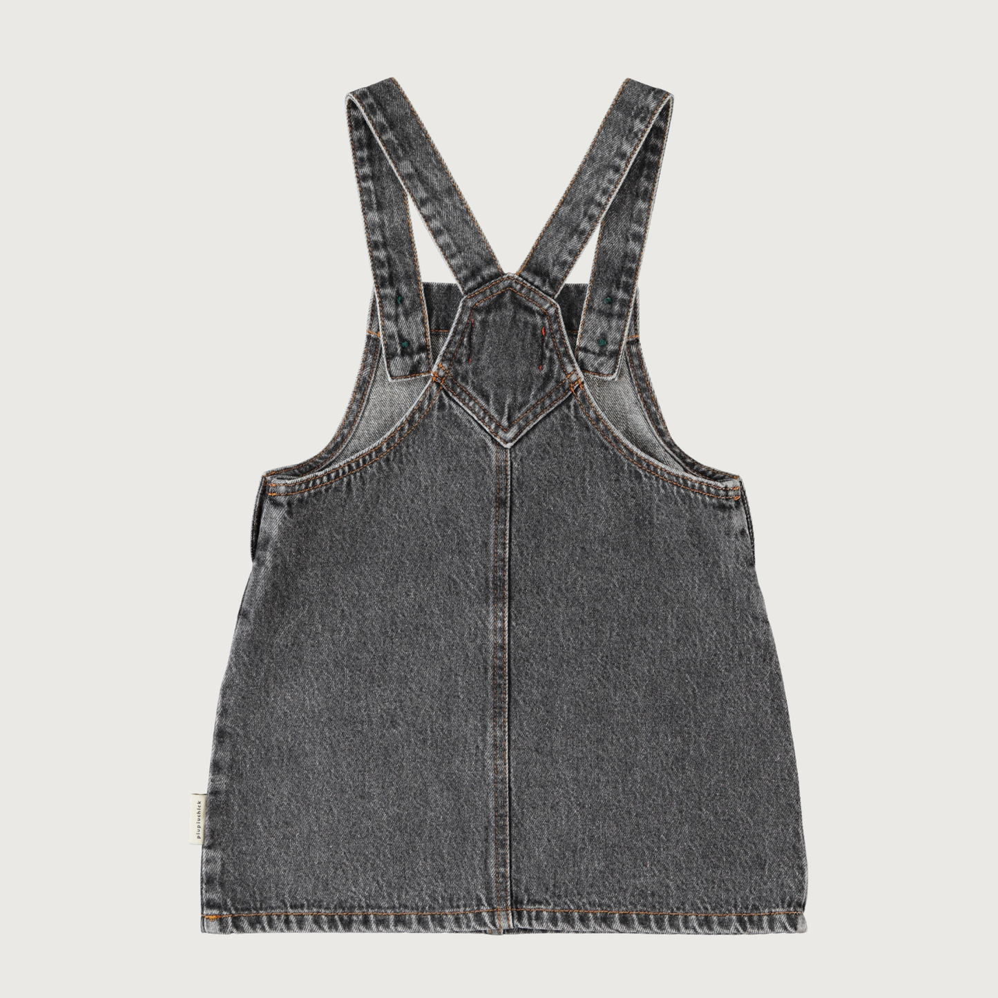 Piupiuchick Short dress with straps washed black denim with APPLE