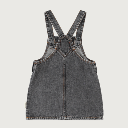Piupiuchick Short dress with straps washed black denim with APPLE