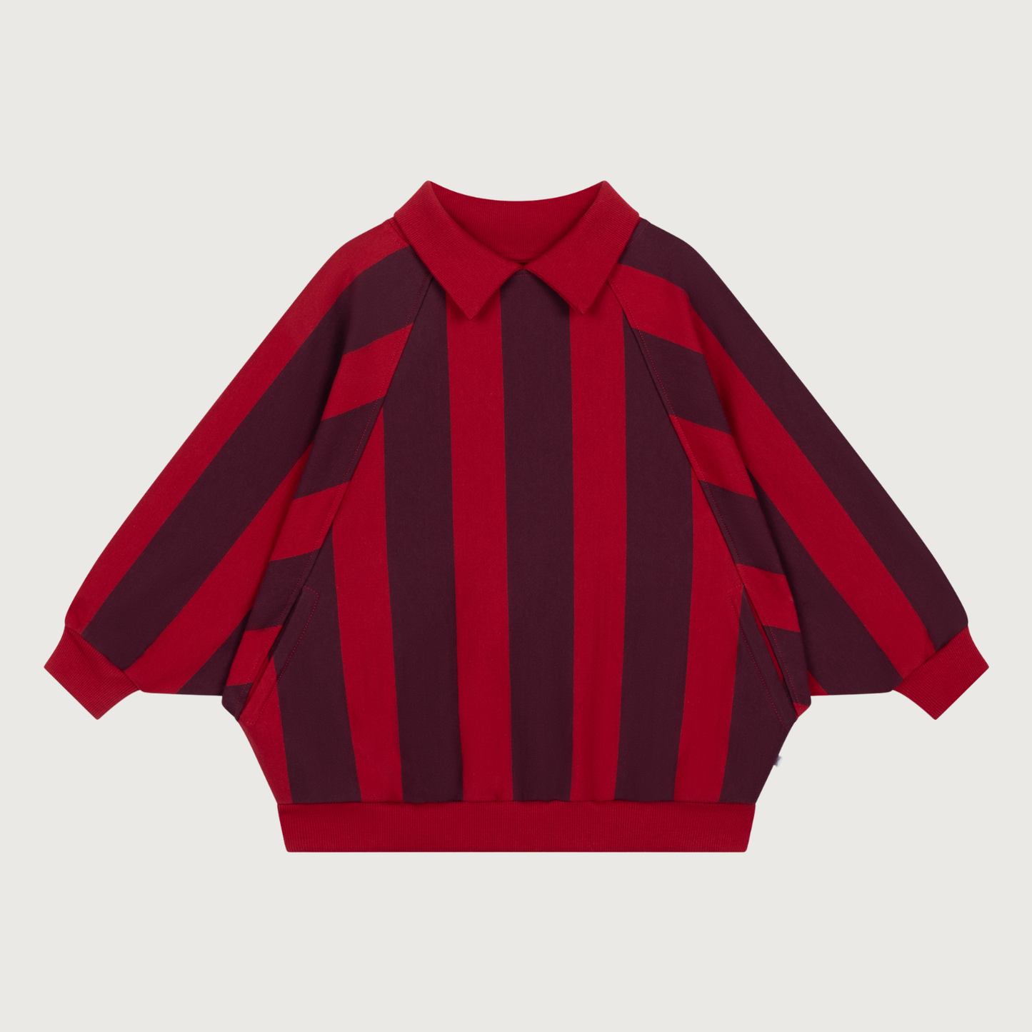 Repose AMS Raglan polo sweater rusty mulberry block stripe