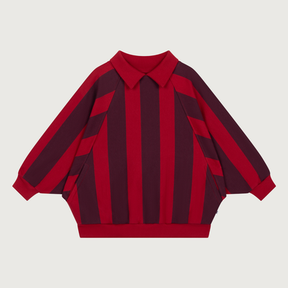 Repose AMS Raglan polo sweater rusty mulberry block stripe