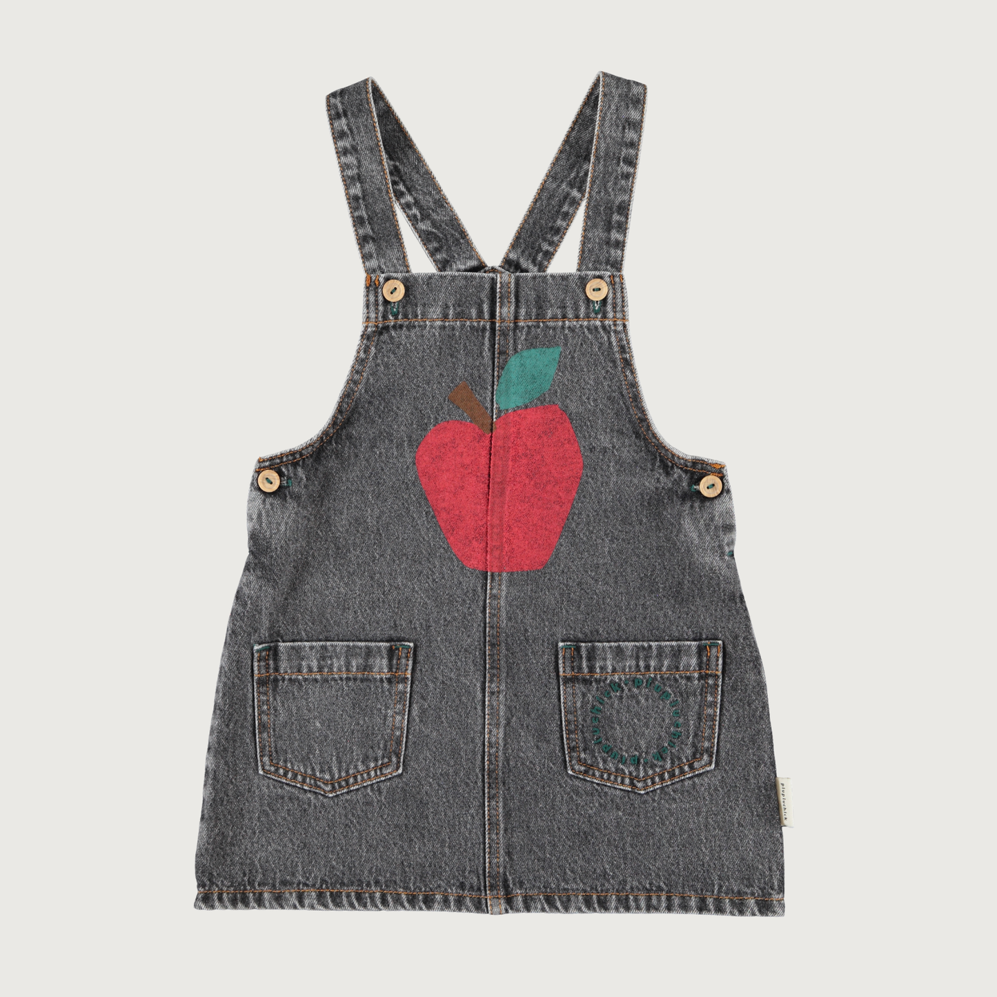 Piupiuchick Short dress with straps washed black denim with APPLE