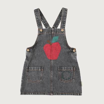 Piupiuchick Short dress with straps washed black denim with APPLE