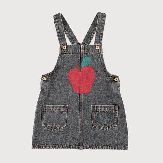 Piupiuchick Short dress with straps washed black denim with APPLE