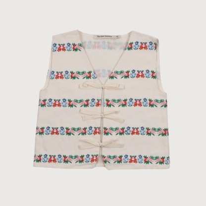 The New Society MALVA Waistcoat flower embroidery natural denim