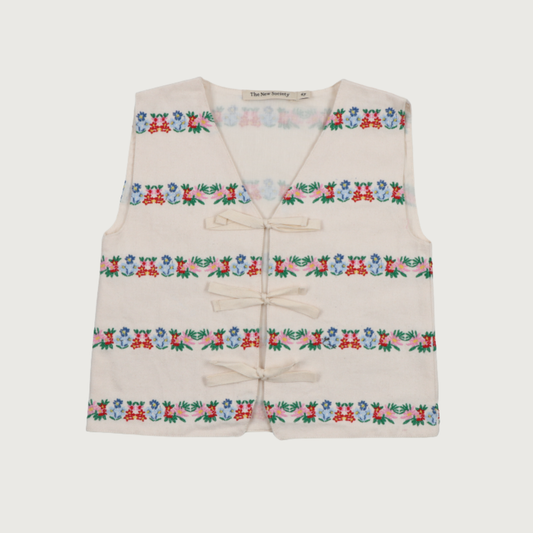 The New Society MALVA Waistcoat flower embroidery natural denim