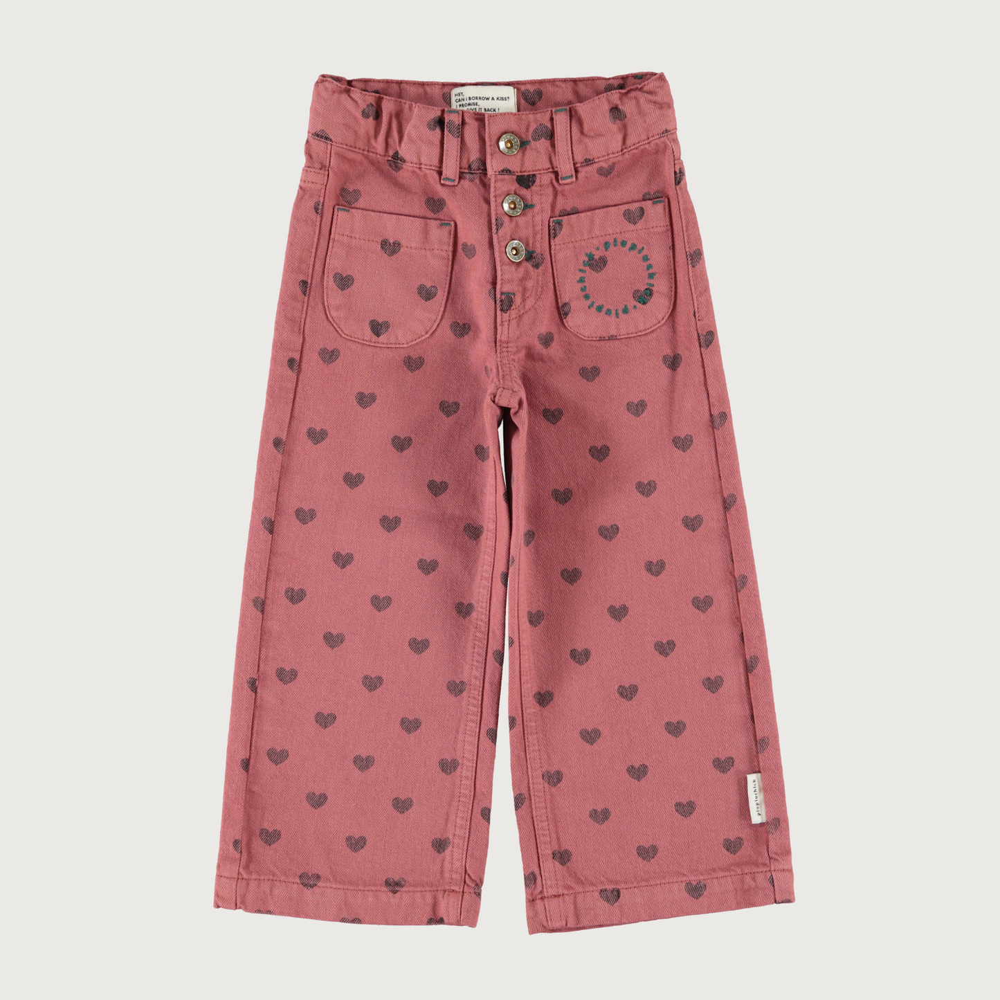 Piupiuchick Flare trousers pink with black hearts