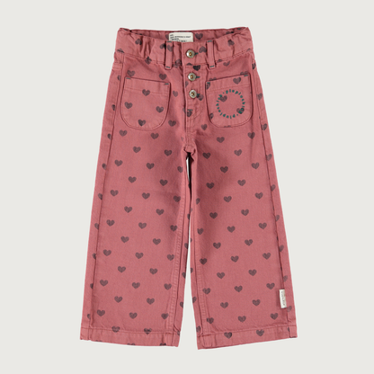 Piupiuchick Flare trousers pink with black hearts