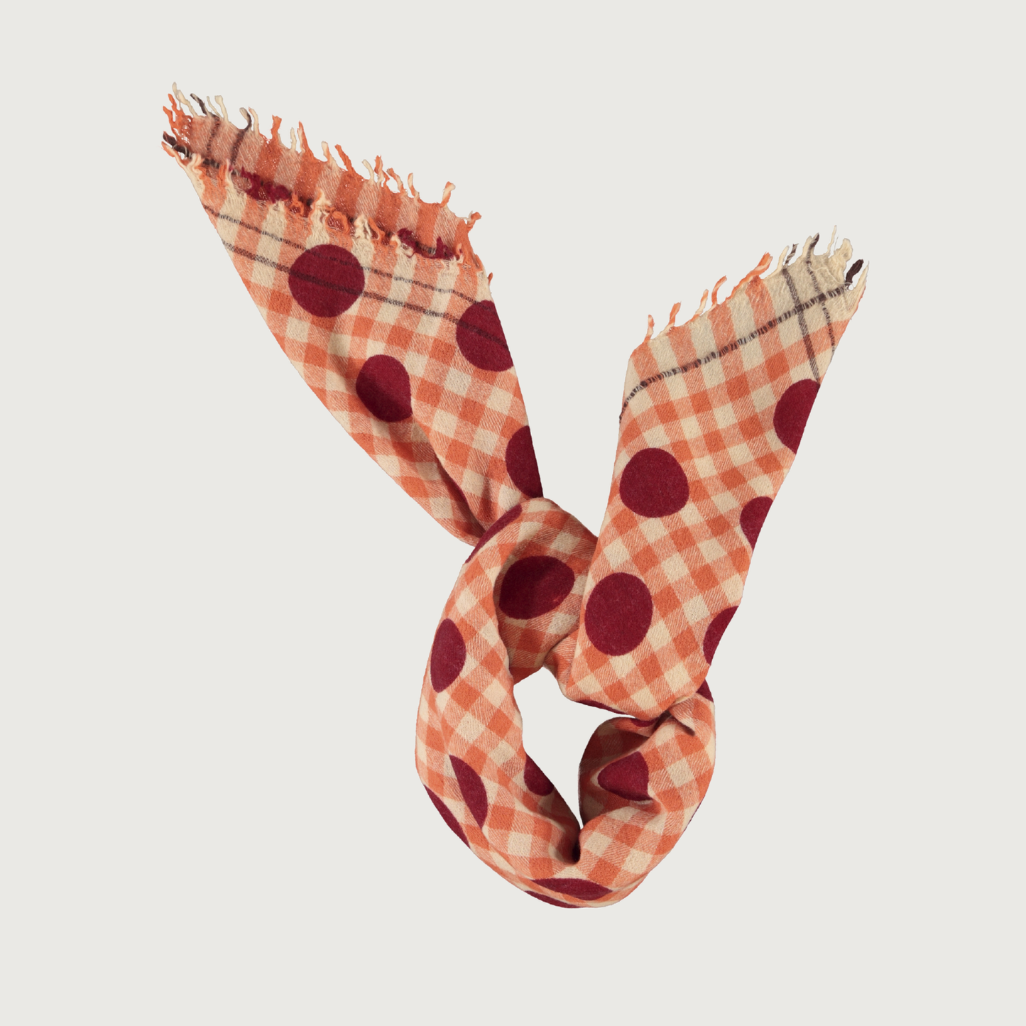 Piupiuchick Orange checkered scarf with polka dots