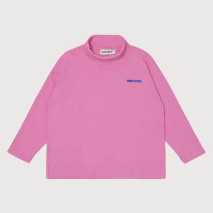 Main Story Roll neck rib top bubblegum rib jersey