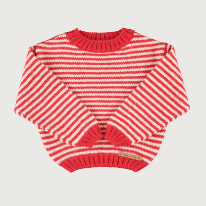 Piupiuchick Knitted sweater ecru and red stripes