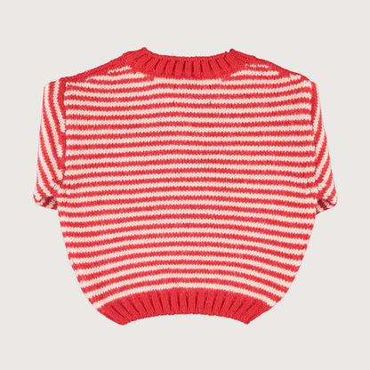 Piupiuchick Knitted sweater ecru and red stripes