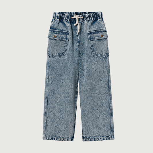 Goldie+Ace Cargo pocket wide leg jeans light wash denim