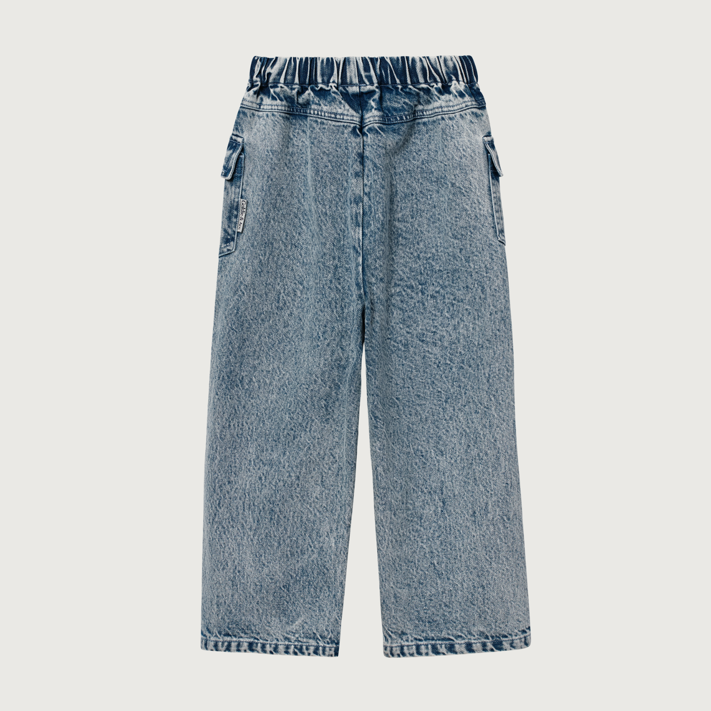 Goldie+Ace Cargo pocket wide leg jeans light wash denim