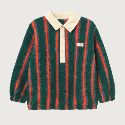 Tinycottons Multicolor stripes sherpa collar sweatshirt base dark green