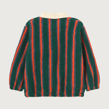Tinycottons Multicolor stripes sherpa collar sweatshirt base dark green