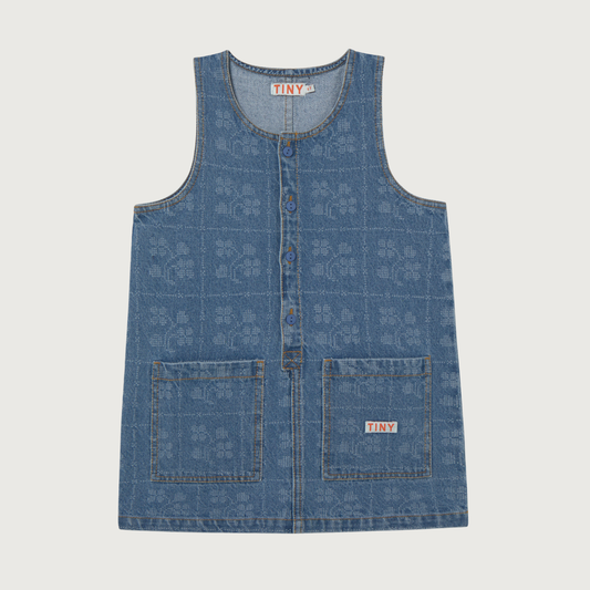 Tinycottons Dots flowers denim dress medium wash