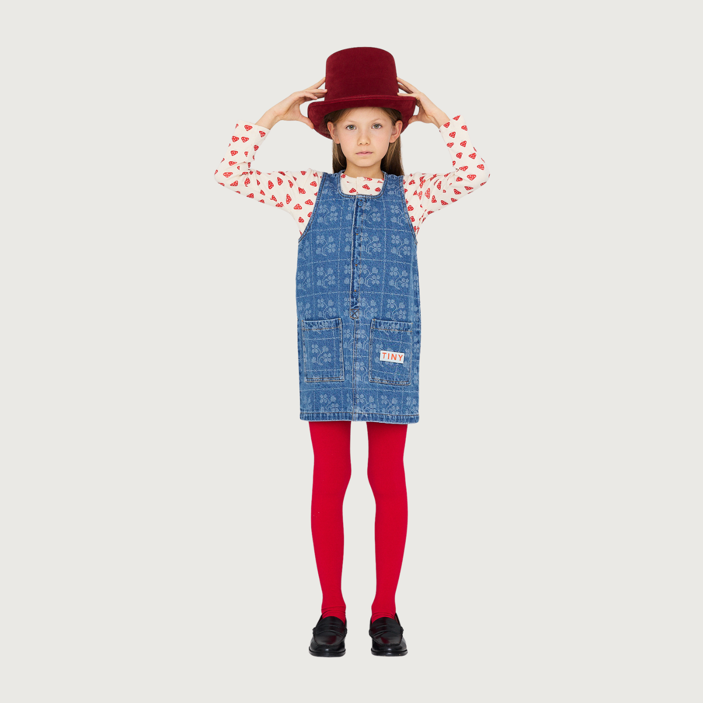 Tinycottons Dots flowers denim dress medium wash