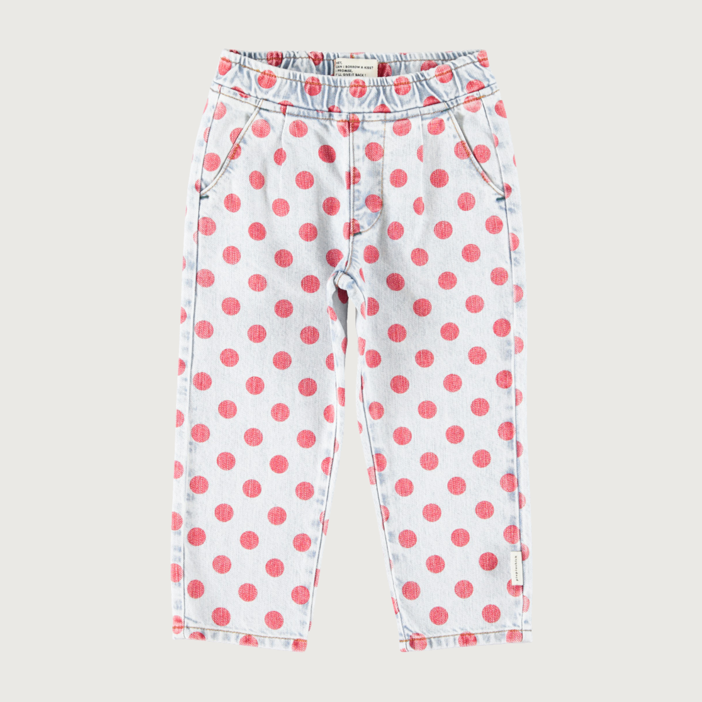 Piupiuchick Trousers light blue denim with red dots