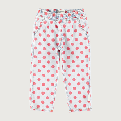 Piupiuchick Trousers light blue denim with red dots