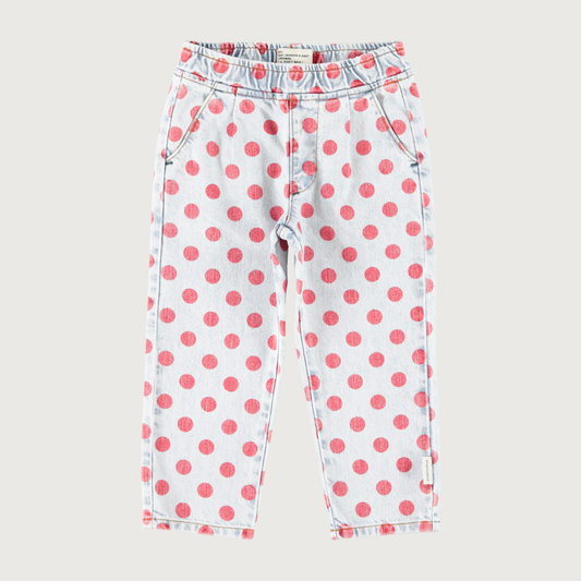 Piupiuchick Trousers light blue denim with red dots