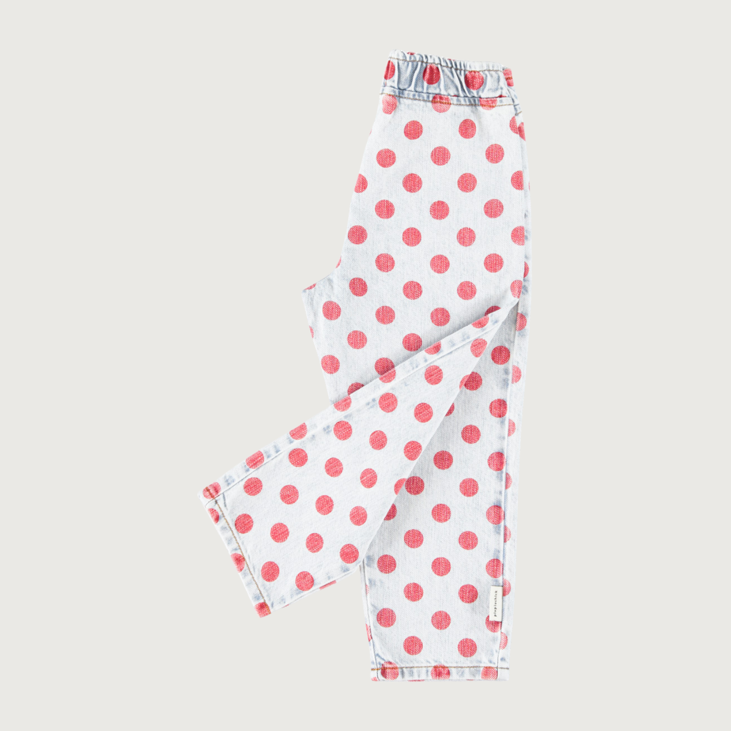 Piupiuchick Trousers light blue denim with red dots