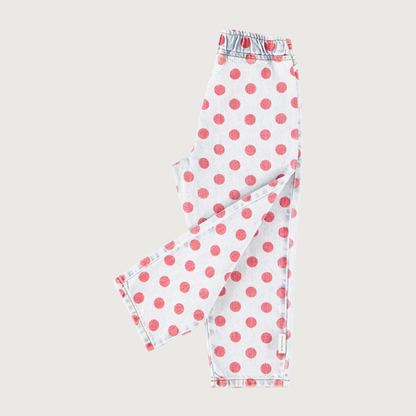 Piupiuchick Trousers light blue denim with red dots