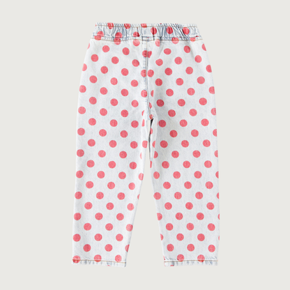 Piupiuchick Trousers light blue denim with red dots