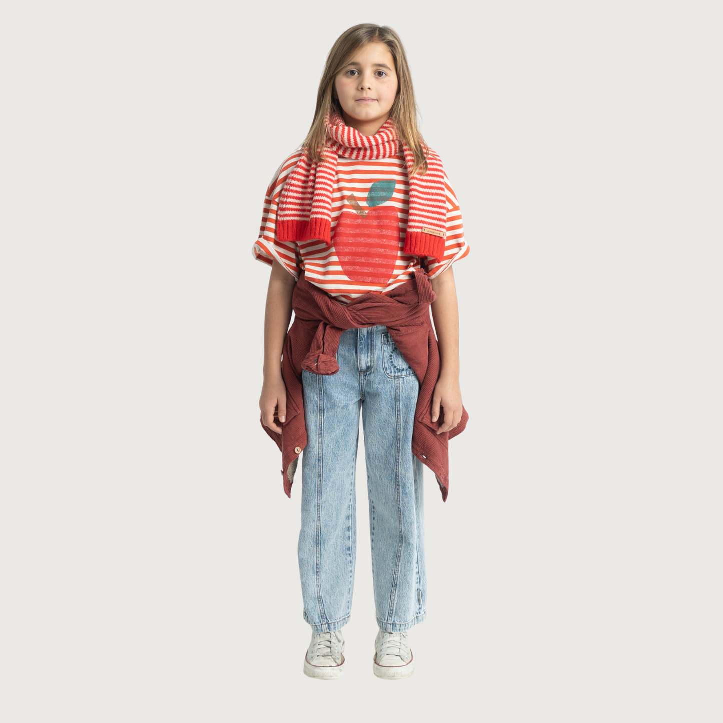 Piupiuchick Knitted scarf ecru & red stripes