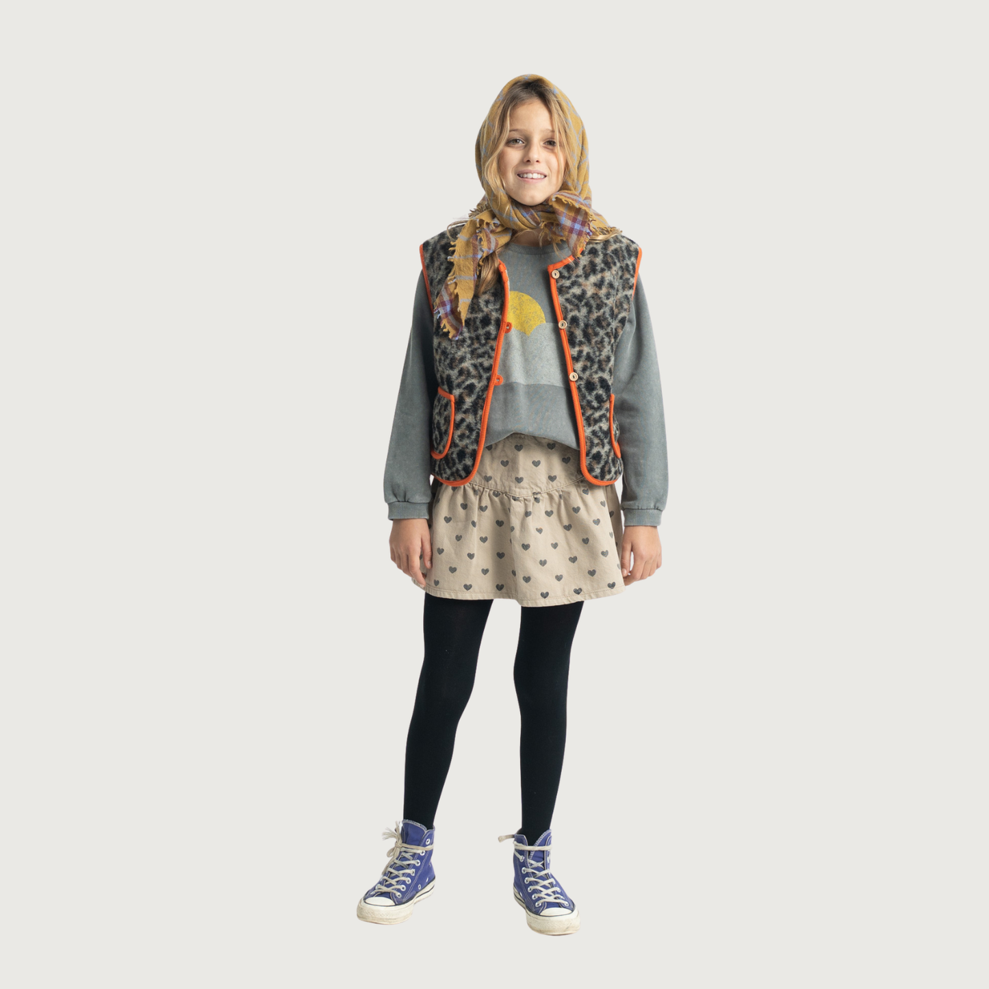 Piupiuchick Sweatshirt grey with sun & cloud print