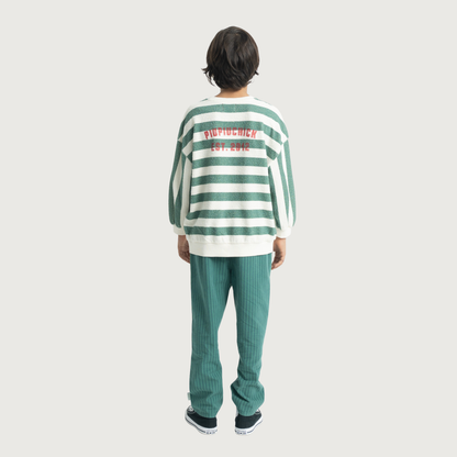 Piupiuchick Sweatshirt ecru & green stripes with Piupiuchick print