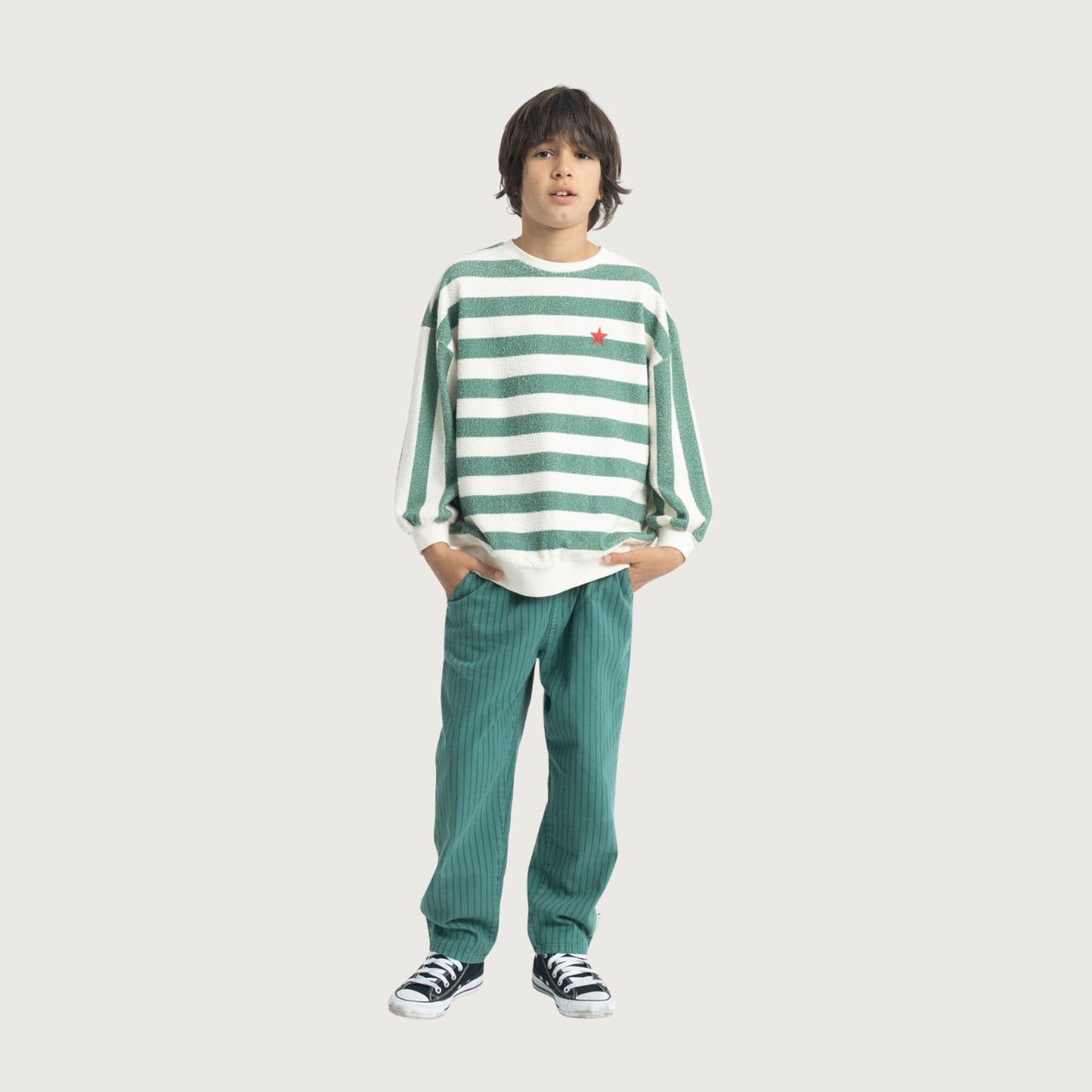 Piupiuchick Sweatshirt ecru & green stripes with Piupiuchick print