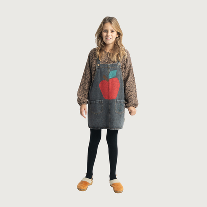 Piupiuchick Short dress with straps washed black denim with APPLE