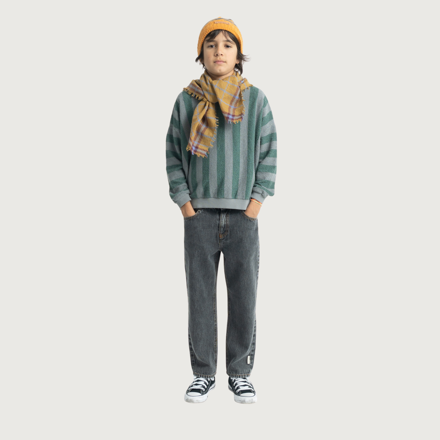 Piupiuchick Sweatshirt grey & green stripes