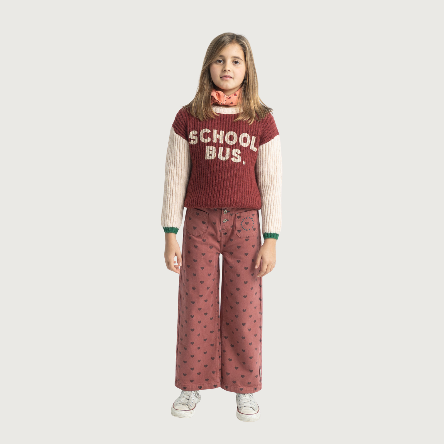 Piupiuchick Flare trousers pink with black hearts
