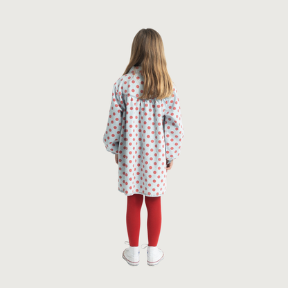 Piupiuchick Short dress light blue denim with red dots