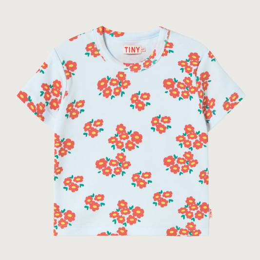 Tinycottons BLOSSOMS rib tee ice blue