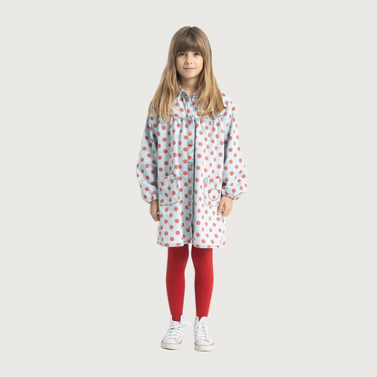Piupiuchick Short dress light blue denim with red dots