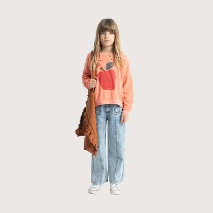 Piupiuchick Sweatshirt with collar pink with APPLE print