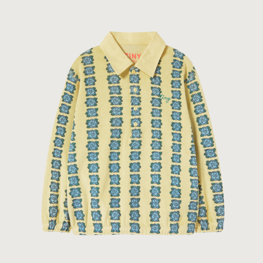 Tinycottons Blue FLOWERS Polo sleeve tee dusty yellow