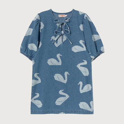 Tinycottons BIG SWANS dress medium wash denim