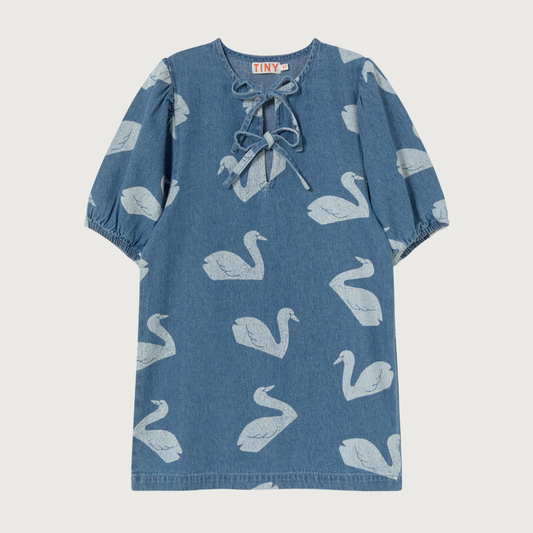 Tinycottons BIG SWANS dress medium wash denim