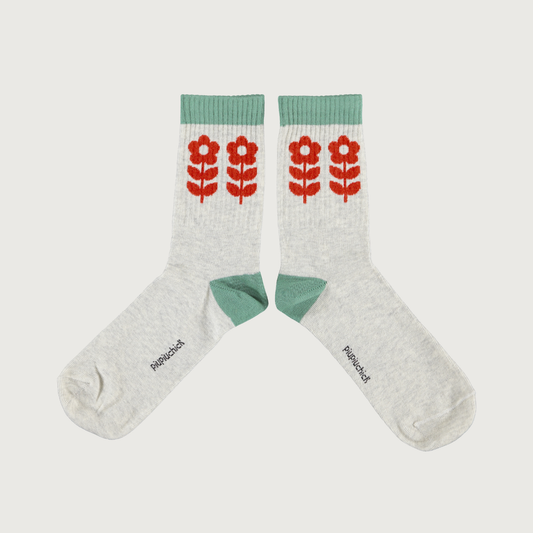 Piupiuchick Socks light grey with red flowers