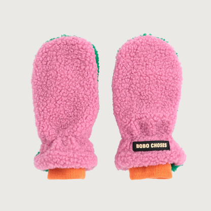 Bobo Choses color block sheepskin mittens fuchsia