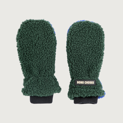 Bobo Choses color block sheepskin mittens dark green