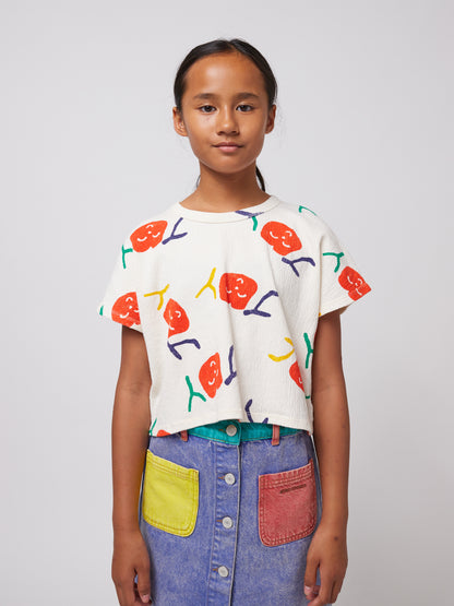 Bobo Choses SMILING ALLOVER cropped T-shirt offwhite