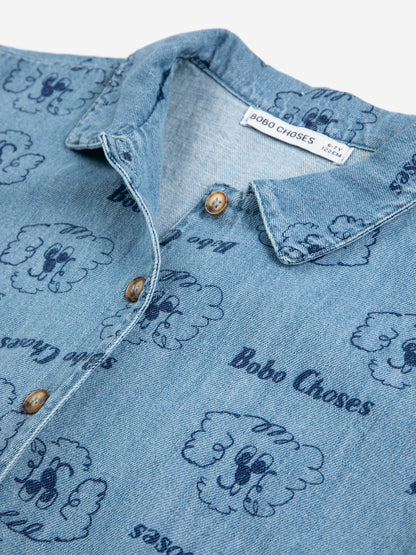 Bobo Choses PICKLES THE DOG all over denim shirt prussian blue