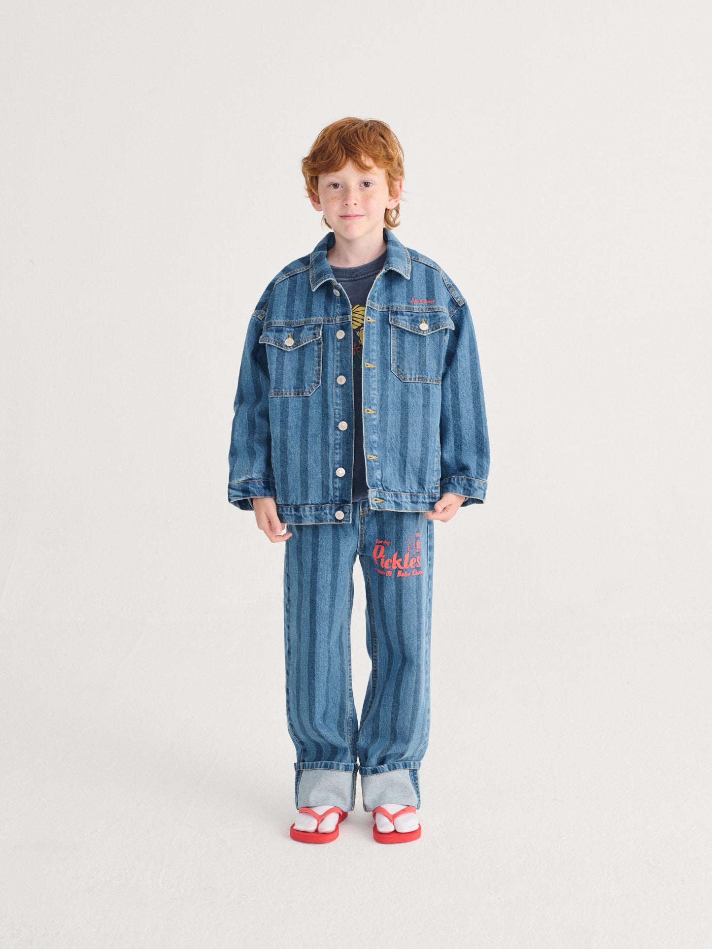Bobo Choses PICKLES THE DOG striped denim pants navy blue