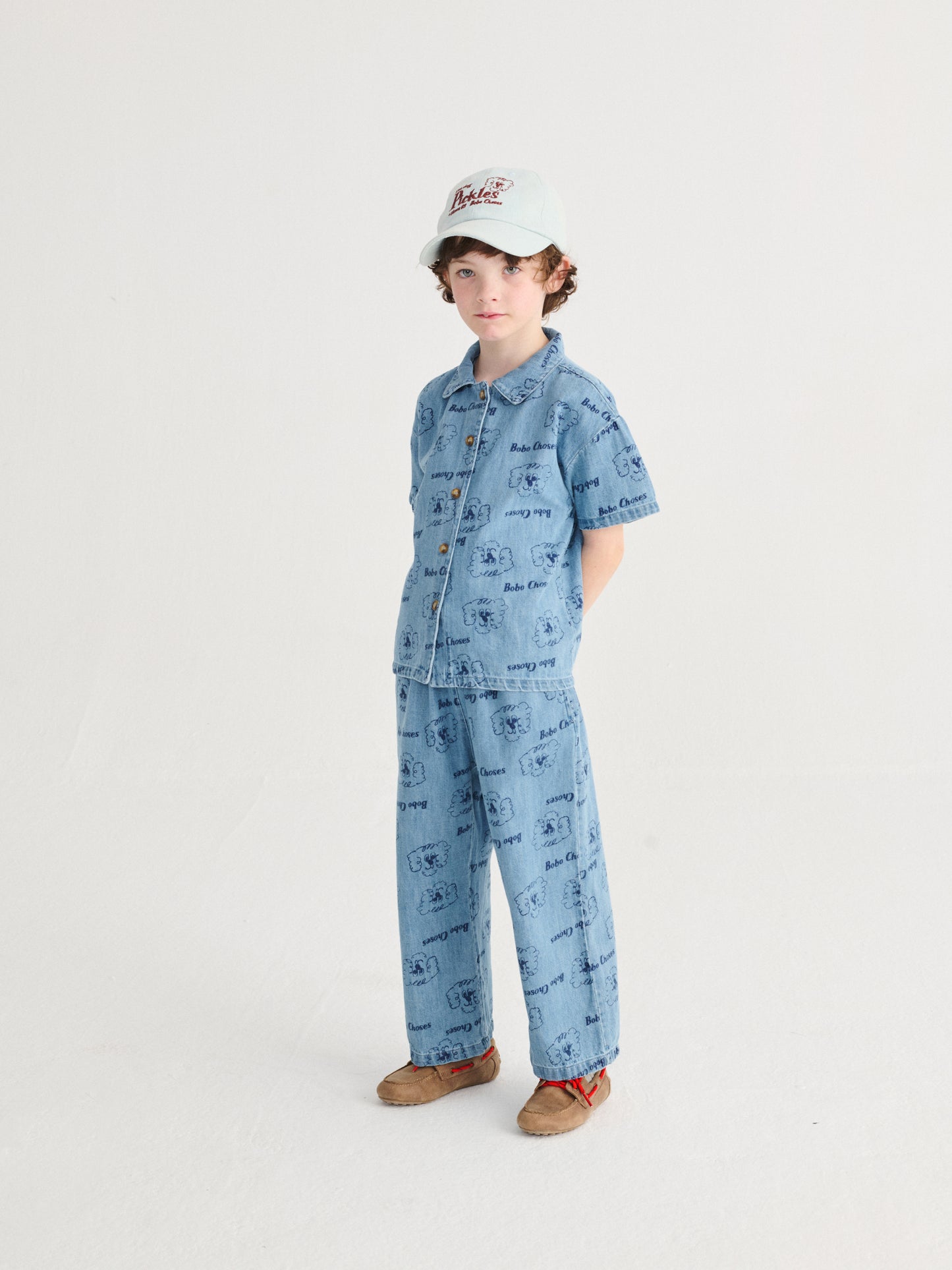 Bobo Choses PICKLES THE DOG all over denim shirt prussian blue