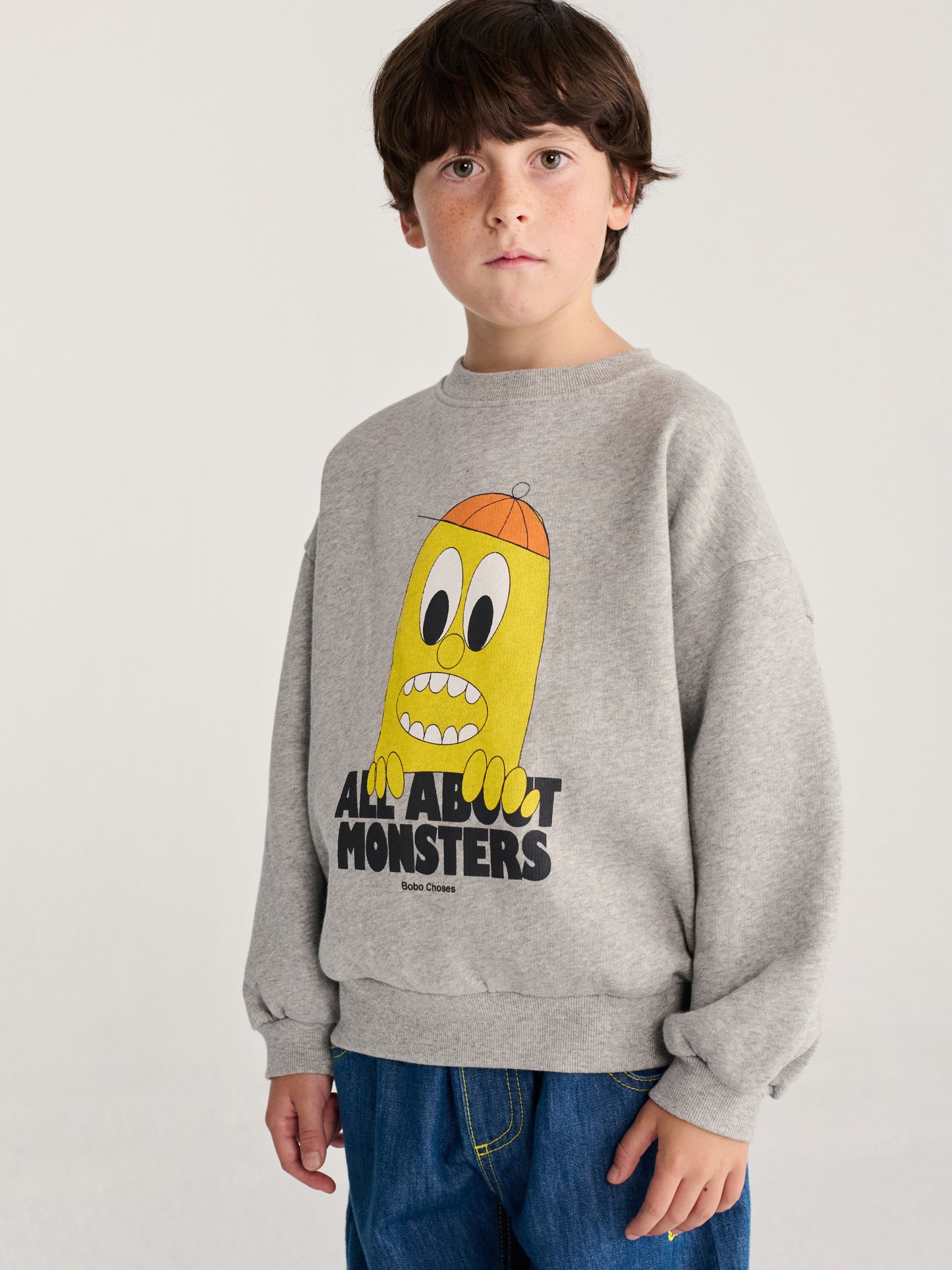 Bobo Choses Bigtooth Lemon sweatshirt light heather grey