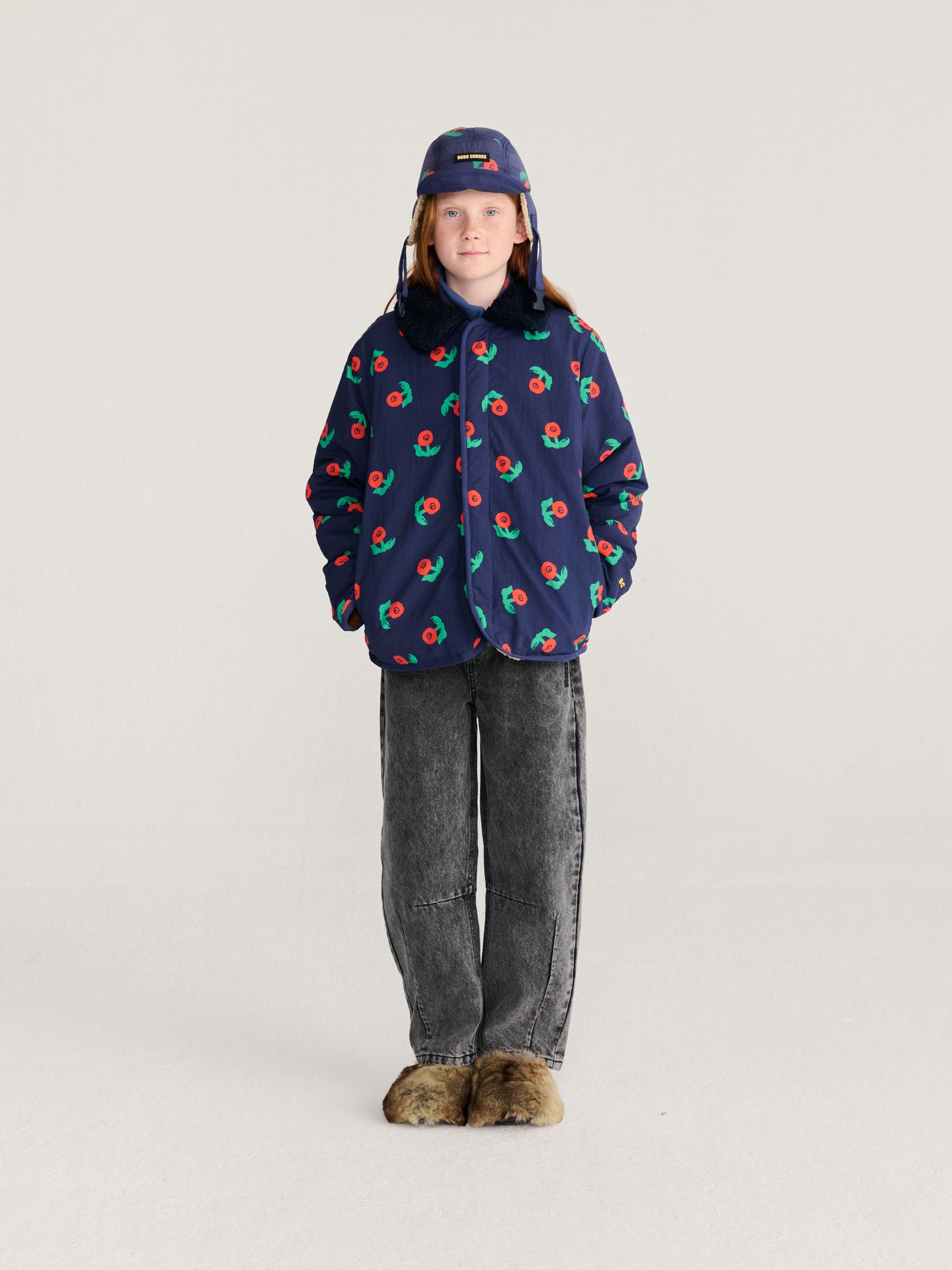 Bobo Choses Stamp Bloom all over reversible jacket navy blue